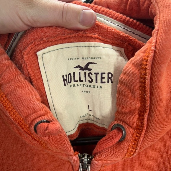 Y2K Hollister Zip Hoodie L Burnt Orange HCO 1922 Logo Preppy Mallcore Streetwear - Picture 3 of 6